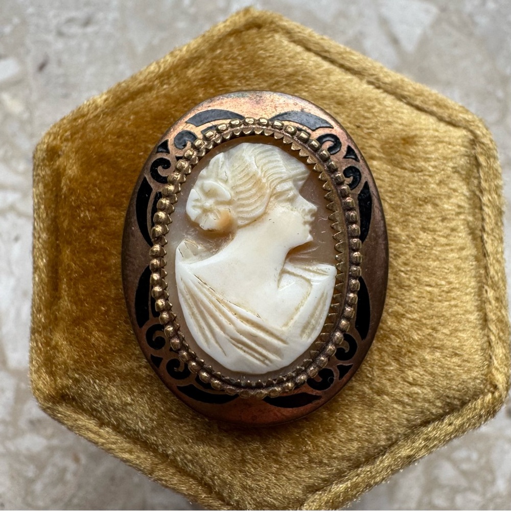 Vintage Shell Cameo Clip Brooch